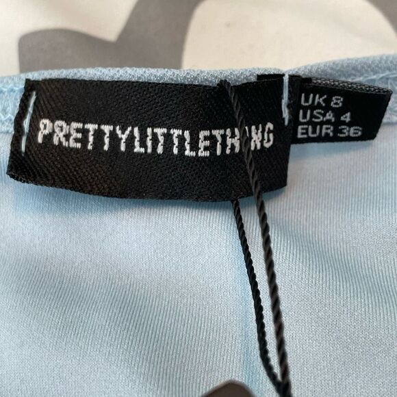 PrettyLitteThings Ruched Bodysuit Dusty Blue Long Sleeve Square Neckline 4 - Picture 7 of 9